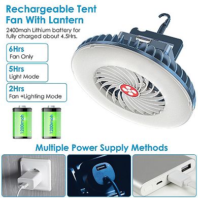 Versatile Portable Camping Fan Rechargeable With Hanging Tent Lamp