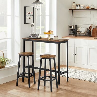 Brown & Black Bar Table With 2 Round Stools