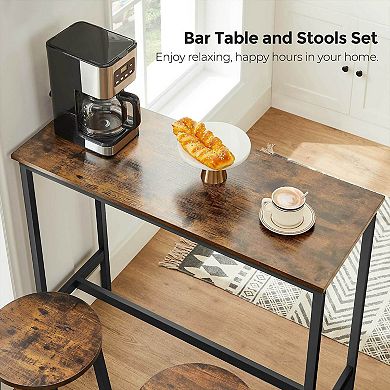 Brown & Black Bar Table With 2 Round Stools