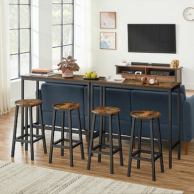 Brown & Black Bar Table With 2 Round Stools