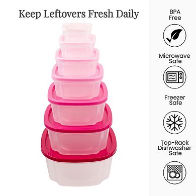 Lexi Home 14-Piece Square Plastic Food Storage Container Set with Gradient Lids