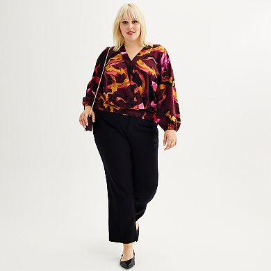 Plus Size Nine West Long Sleeve Surplice Blouse