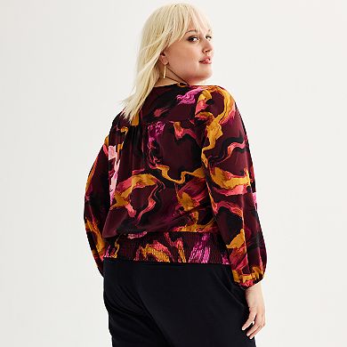 Plus Size Nine West Long Sleeve Surplice Blouse