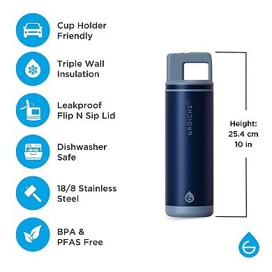 GROSCHE ALPINE Flip 'N Sip Insulated 20-oz. Leakproof Water Bottle with Straw
