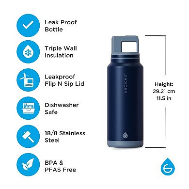 GROSCHE ALPINE Flip 'N Sip Insulated 40-oz. Leakproof Water Bottle with Straw