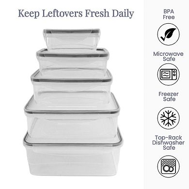 Lexi Home 10-Piece Plastic Snap Lock Food Storage Container Set