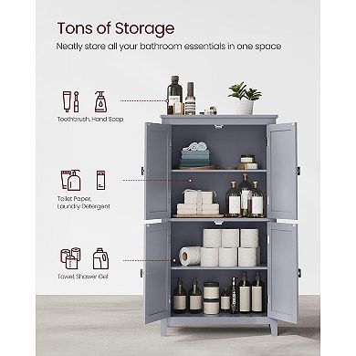 Stylish Wood Bathroom Floor Storage Cabinet with Four Doors and Ample Storage