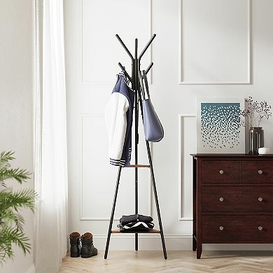 Coat Rack Stand, Coat Tree, Hall Tree Free Standing, With 2 Shelves, For Clothes, Hats, Bags