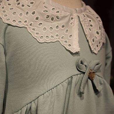 Eyelet Lace Collar Dress For Little Girls In Combed Cotton