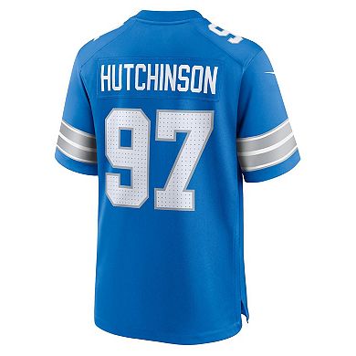 Men's Nike Aidan Hutchinson Blue Detroit Lions Game Jersey