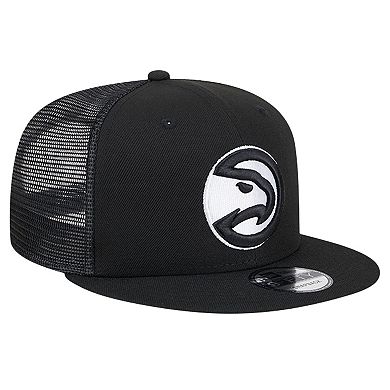Men's New Era Black Atlanta Hawks Evergreen 9FIFTY Trucker Snapback Hat