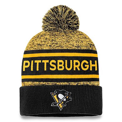 Men's Fanatics Branded Black/Gold Pittsburgh Penguins Authentic Pro Cuffed Knit Hat with Pom