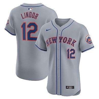 Men's Nike Francisco Lindor Gray New York Mets Road Elite Player Jersey