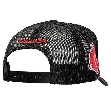 Men's Mitchell & Ness Black Boston Red Sox Script Trucker Adjustable Hat