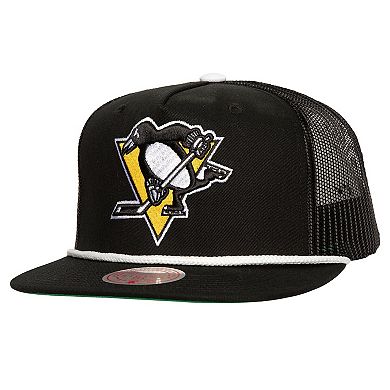 Men's Mitchell & Ness Black Pittsburgh Penguins Roper Trucker Snapback Hat