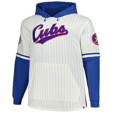 Men's '47 White Chicago Cubs Big & Tall Pinstripe Double Header Collection Pullover Hoodie