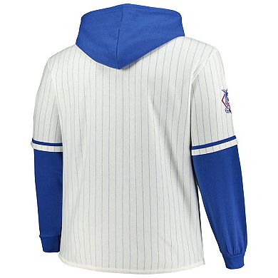 Men's '47 White Chicago Cubs Big & Tall Pinstripe Double Header Collection Pullover Hoodie