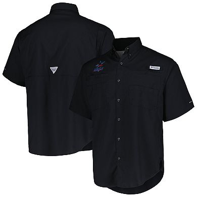 Men's Columbia Black Miami Marlins Tamiami Omni-Shade Button-Down Shirt