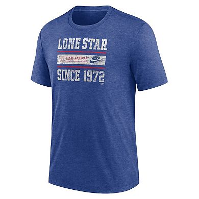 Men's Nike Heather Royal Texas Rangers Cooperstown Collection Local Stack Tri-Blend T-Shirt