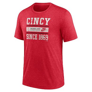 Men's Nike Heather Red Cincinnati Reds Cooperstown Collection Local Stack Tri-Blend T-Shirt