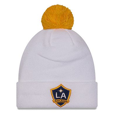 Men's New Era  White LA Galaxy Jersey Hook Cuff Knit Hat with Pom
