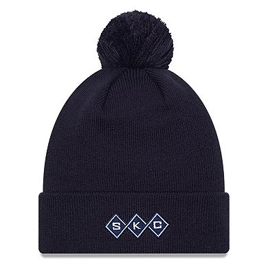 Men's New Era Navy Sporting Kansas City Jersey Hook Cuff Knit Hat with Pom