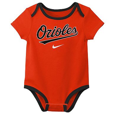 Infant Nike Baltimore Orioles Authentic Collection Three-Pack Bodysuit Set
