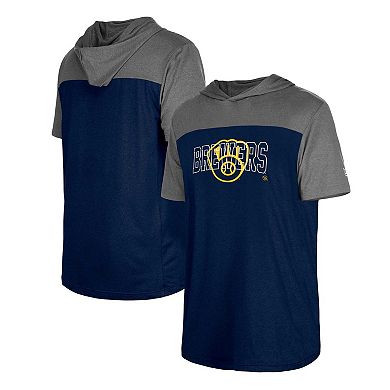 Men's New Era Navy Milwaukee Brewers Active Brushed Hoodie T-Shirt