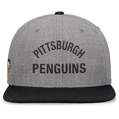 Men's Fanatics Signature Heather Gray Pittsburgh Penguins Elements Flat Brim Leather Strapback Hat