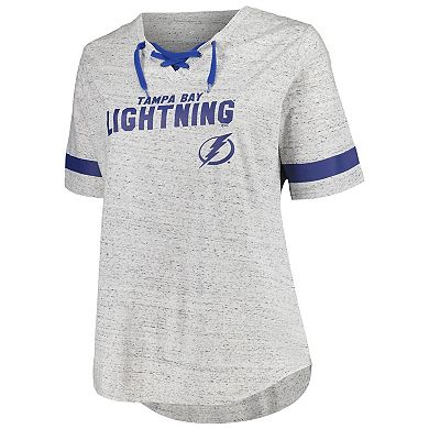 Women's Fanatics Branded Heather Gray Tampa Bay Lightning Plus Size Lace-Up  T-Shirt
