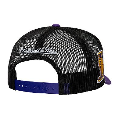 Men's Mitchell & Ness White Los Angeles Lakers Hardwood Classics Blocker Foam Front Trucker Snapback Hat