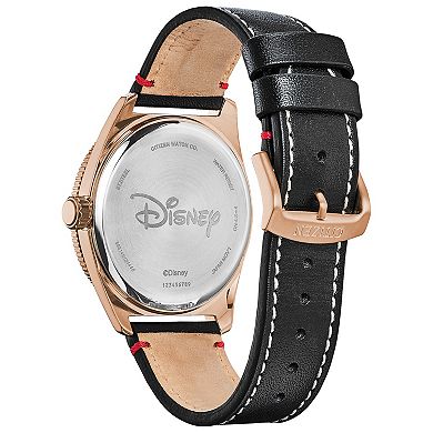 Citizen Men's Eco-Drive Disney's Mickey Mouse Rose Gold Tone Stainless Steel Black Leather Strap Watch