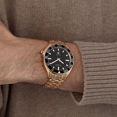 Citizen Men's Eco-Drive Sport Luxury Carson Rose Gold Tone Stainless Steel Black Dial Bracelet Watch
