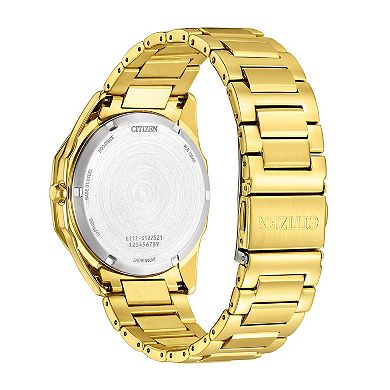 Citizen Men's Eco-Drive Classic Gold Tone Stainless Steel Diamond Accent Black Dial Bracelet Watch