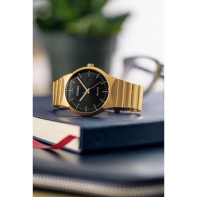 Citizen Men's Eco-Drive Modern Axiom Gold Tone Stainless Steel Black Dial Bracelet Watch