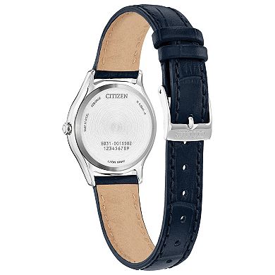 Citizen Eco-Drive Women's Stainless Steel Diamond Accent MOP Dial Navy Leather Strap Watch - EM1011-07D