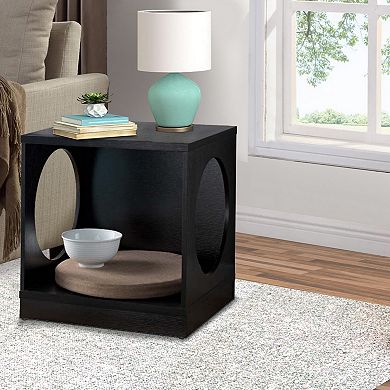 Wooden Pet End Table With Flat Base And Cutout Design On Sides, Black