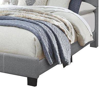 Queen Size Bed With Fabric Wrapped Frame And Panel Headboard, Gray