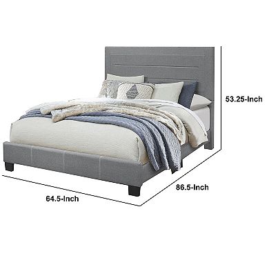 Queen Size Bed With Fabric Wrapped Frame And Panel Headboard, Gray