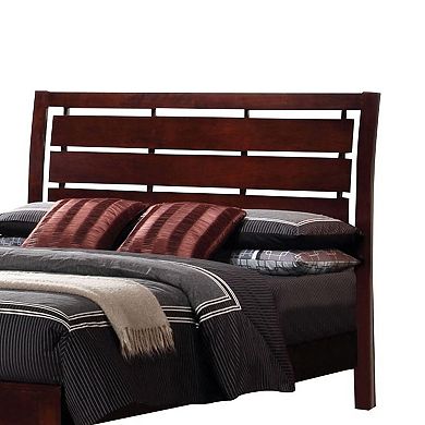 Transitional Wooden Queen Size Bed With Slatted Style Headboard, Brown