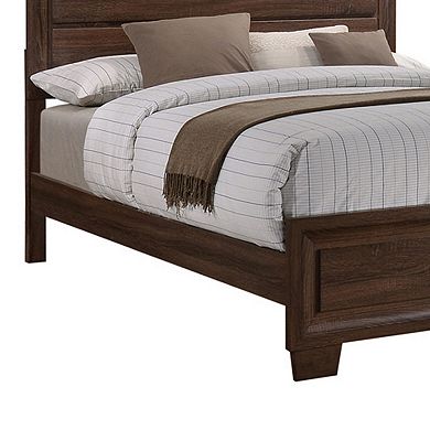 Wooden Queen Size Bed With Panel Headboard And Tapered Feet, Brown