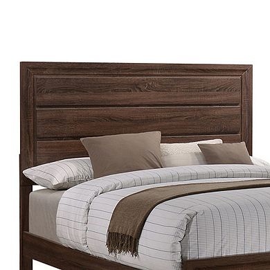Wooden Queen Size Bed With Panel Headboard And Tapered Feet, Brown