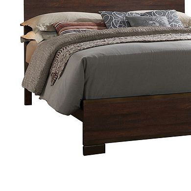Transitional Queen Size Wooden Bed With Natural Grain Details, Dark Brown