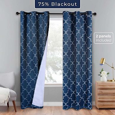 SUPERIOR Imperial Trellis Blackout Rod Pocket Curtain Set