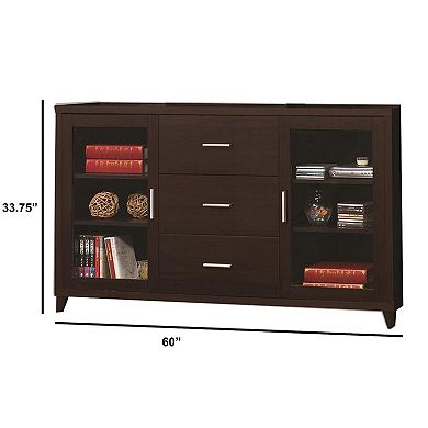Modern & Minimal Style Tv Console With Multi Shelves & Drawers, Cappuccino Brown