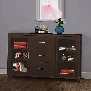 Modern & Minimal Style Tv Console With Multi Shelves & Drawers, Cappuccino Brown