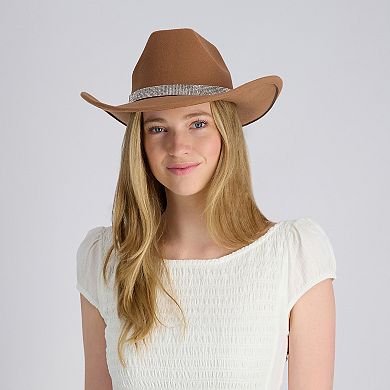 Women's JS Jessica Simpson Western Twisted Rhinestone Band Felt Cowboy Hat