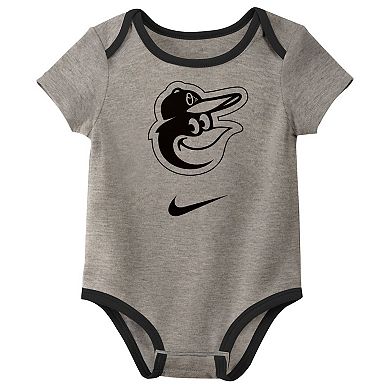 Newborn Nike Baltimore Orioles Three-Pack Bodysuit Set