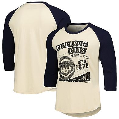 Men's Majestic Threads Cream/Navy Chicago Cubs Raglan 3/4-Sleeve T-Shirt