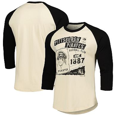 Men's Majestic Threads Cream/Black Pittsburgh Pirates Raglan 3/4-Sleeve T-Shirt